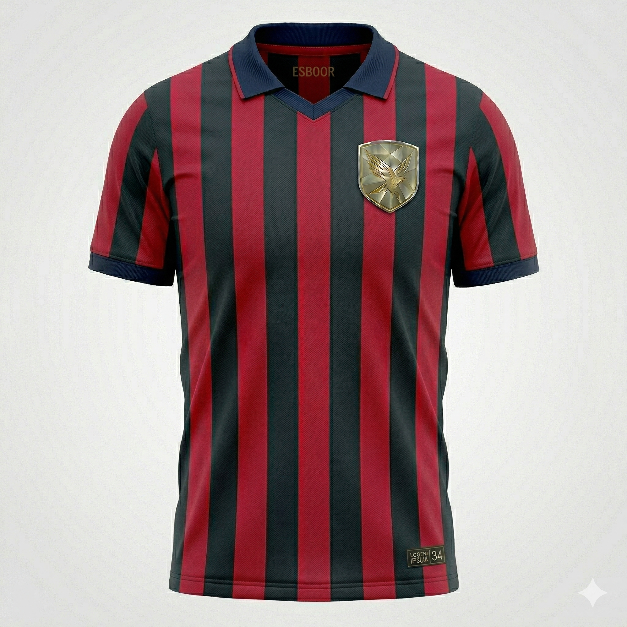 ESBOOR Men's Classic Retro Soccer Jersey - Red & Black Thick Vertical Stripe Training Shirt