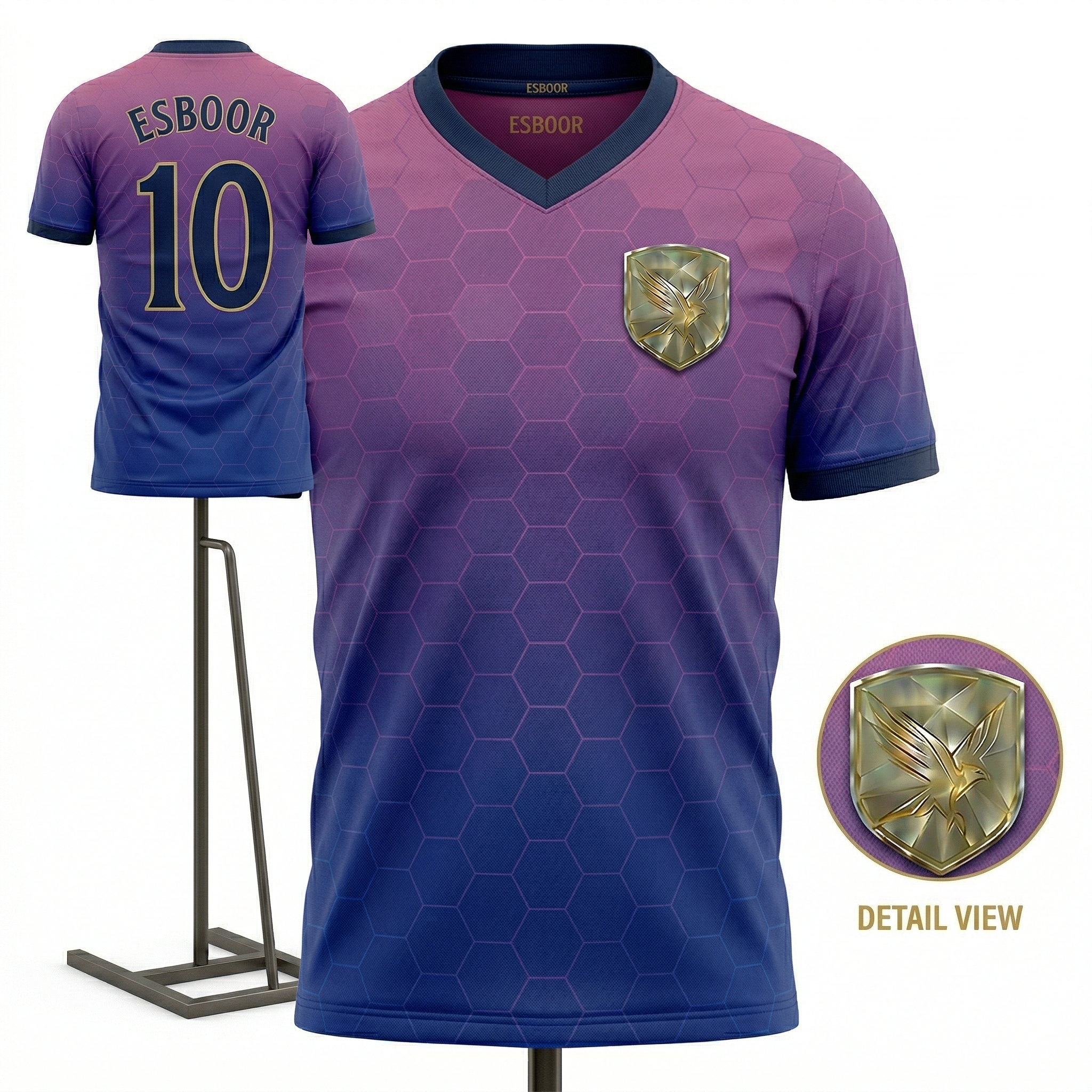 ESBOOR Men's Modern Gradient Honeycomb Soccer Jersey - Purple to Blue Athletic Training Shirt
