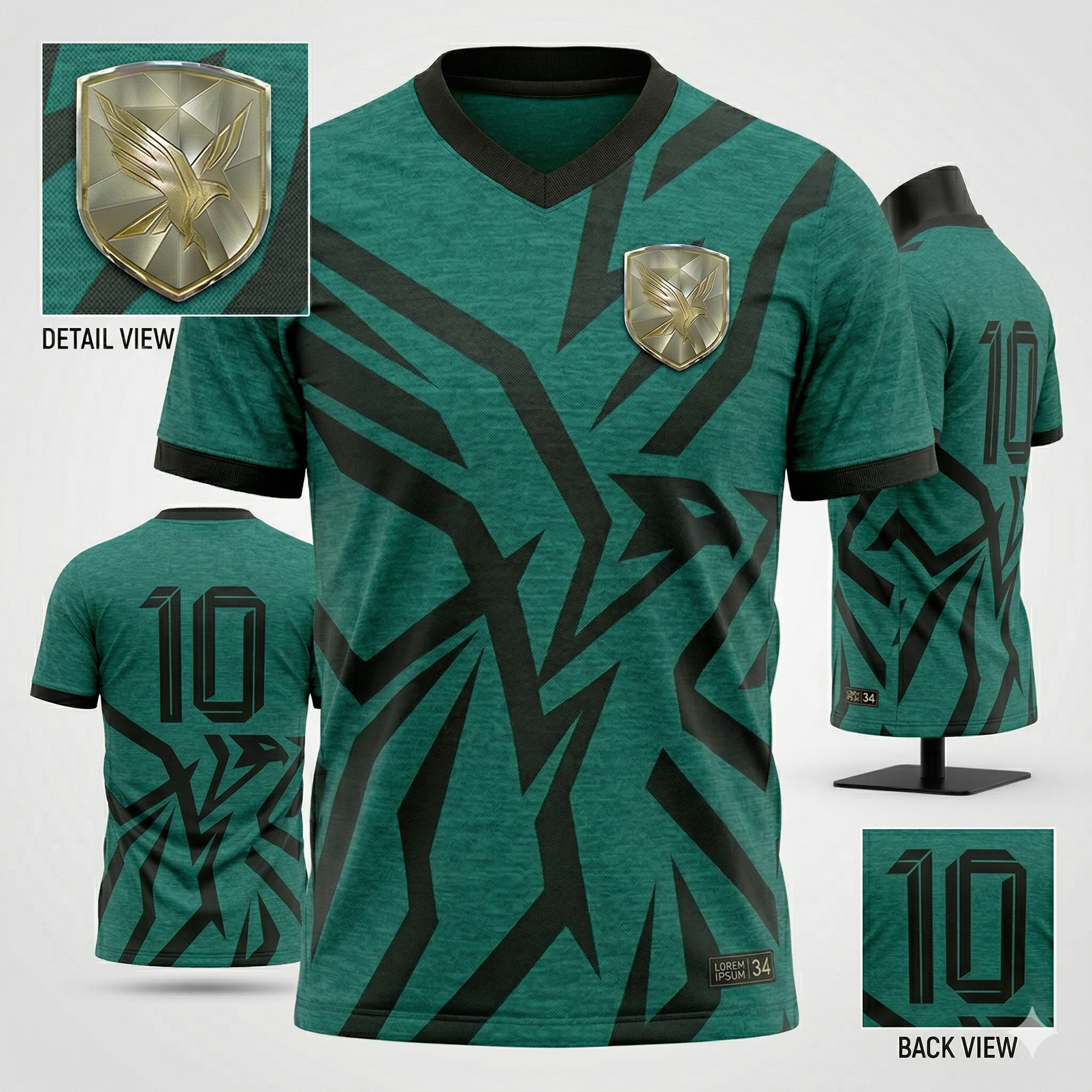 ESBOOR Men's Performance Soccer Jersey - Green & Black Geometric Athletic Training Shirt