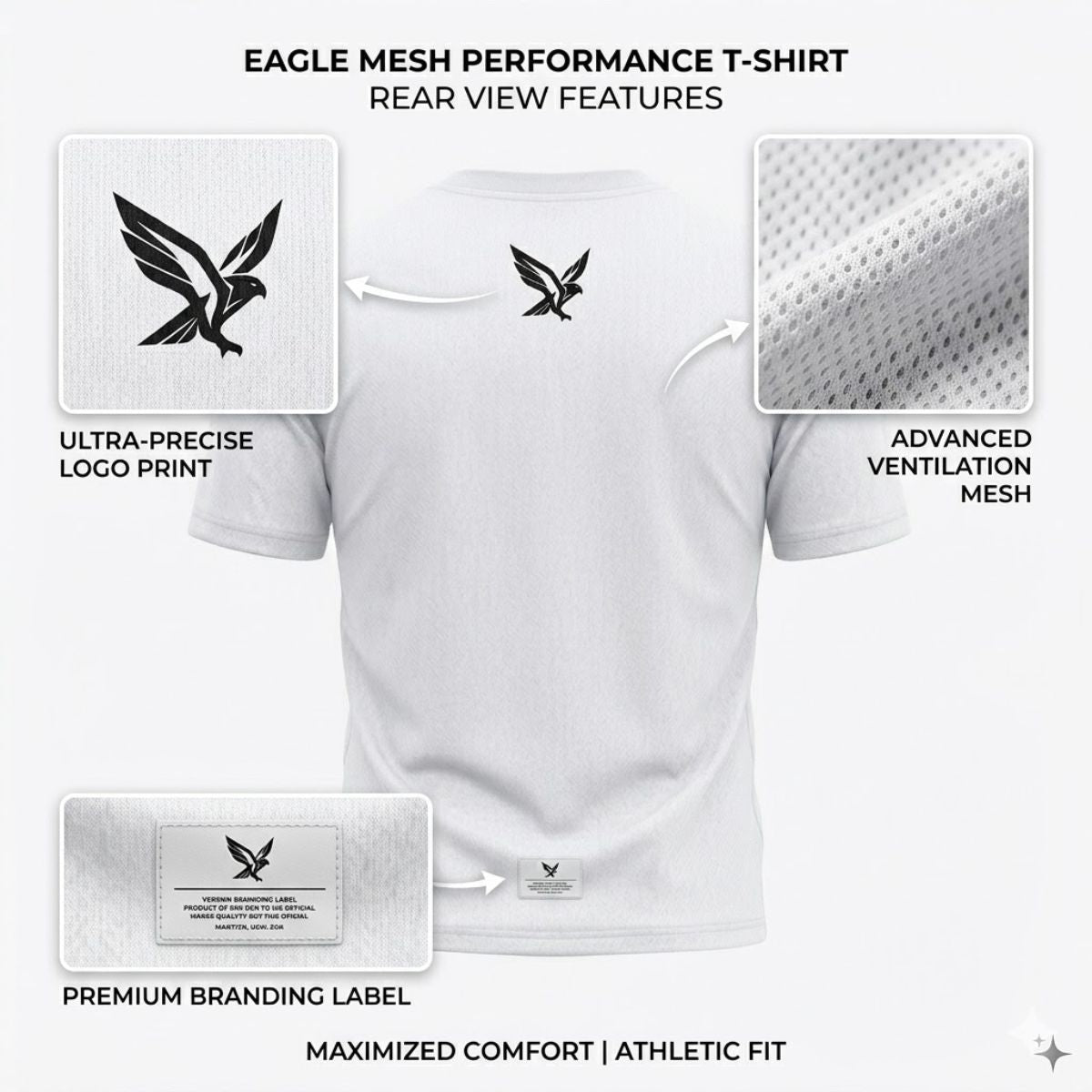 Esboor Men's Eagle Mesh Performance T-Shirt – Breathable White Athletic Training Top