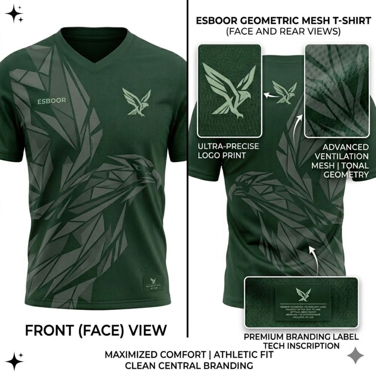 Esboor "Tonal Geometry" Forest Green Performance V-Neck