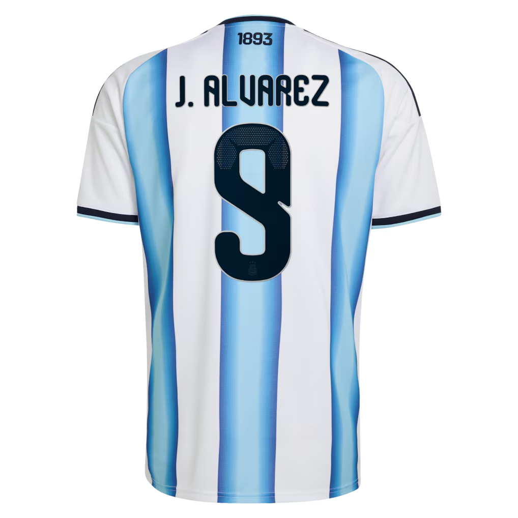 Argentina adidas Home Shirt 2026 with J. Alvarez  9 printing