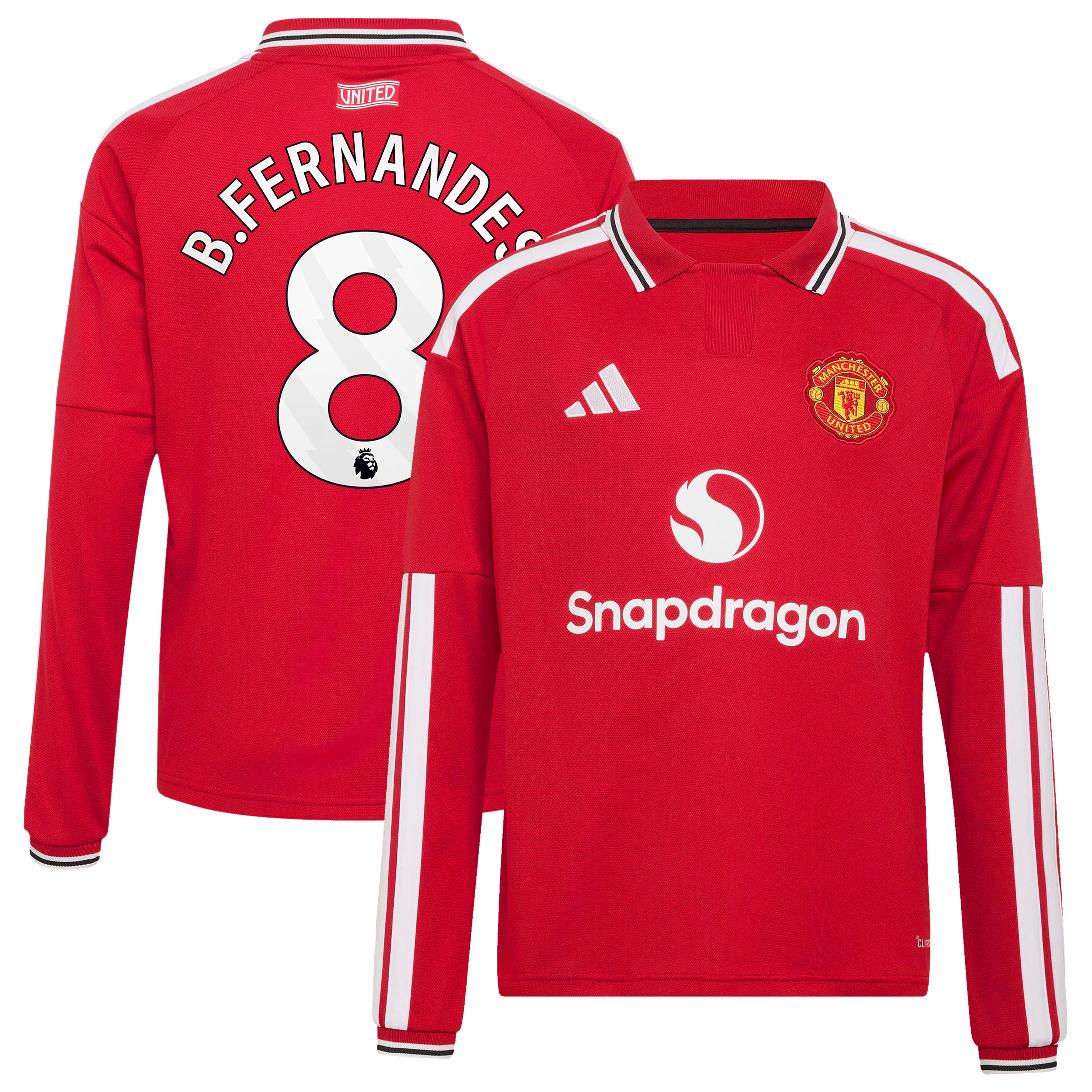 Bruno Fernandes Manchester United adidas Youth 2026/27 Home Long Sleeve Jersey - Red