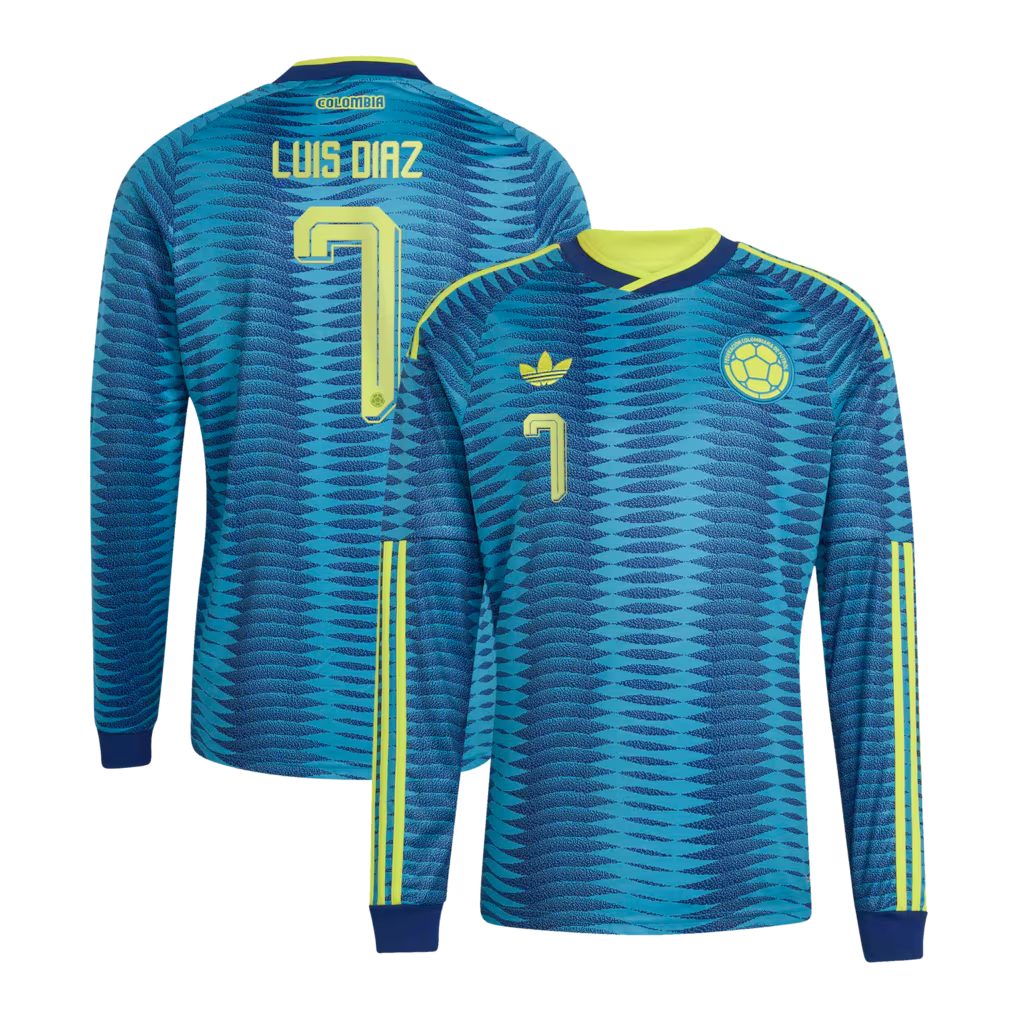 Luis Diaz Colombia National Team adidas 2026 Away Long Sleeve Jersey - Turquoise